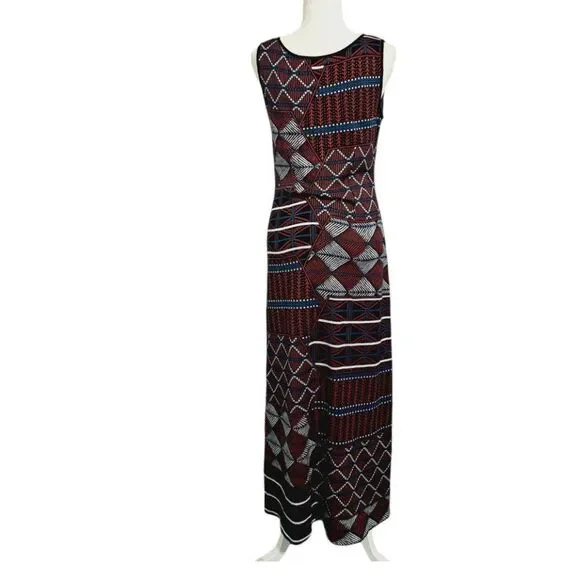Peruvian Connection 100% Pima Cotton Women's Geometric Sleeveless Maxi Dress M - Picture 4 of 8